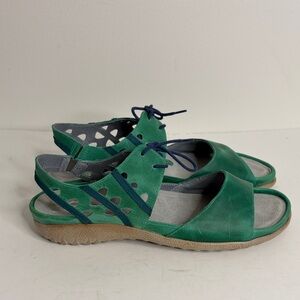 Naot Sandals Womens 42 11.5 11 Green Nubuck Leather Cut Out Lace Up Mangere